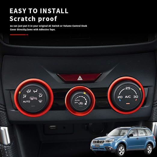 Auovo AC Climate Control Knob Outer Ring Covers Accessories for Subaru Forester 2019-2024 / Crosstrek 2018-2022 2023 / Impreza 2017-2023 Interior for Car Air Condition Switch Control Trim (Red)
