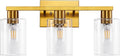 SOPEAS Gold 3-Light Bathroom Vanity Light, Modern Brushed Gold Vanity Lights with Clear Glass Shades, Bathroom Wall Sconce Lamp for Mirror Living Room Bedroom Hallway