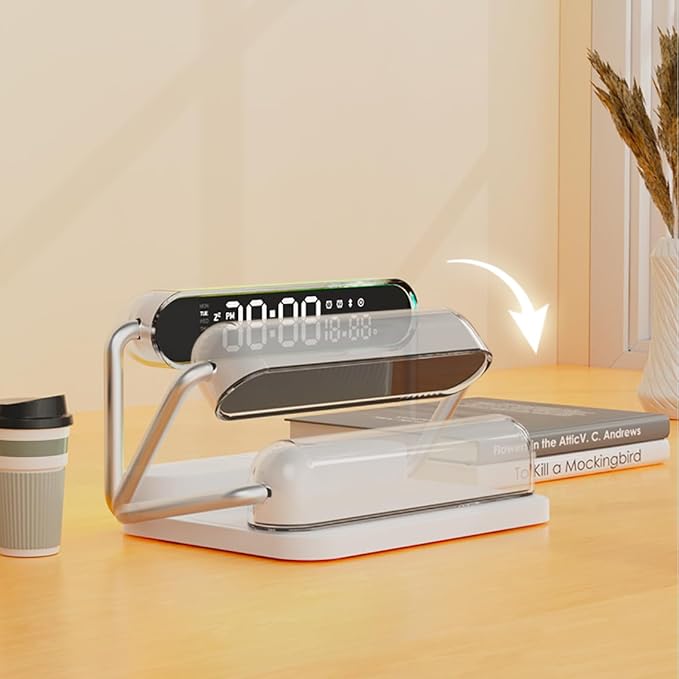 4-in-1 Multifunction Mobile Wireless Charger with Colorful Night Lights, Bluetooth Speaker, Digital Clock Alarm