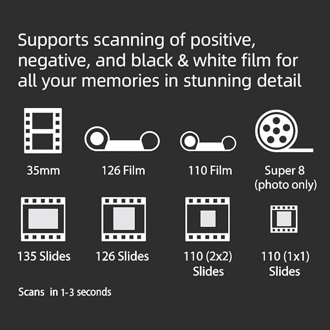 BEONEGLOBAL ClearScan P5 Film Scanner with SD Card, Upgraded Version, 24MP High-Resolution 35mm/135/126/110/Super 8 Film & Slide Converter with 5” LCD, Quick Digital JPEG Conversion