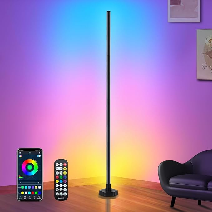 Bcmsda RGB LED Floor Lamp, RGB LED Corner Lamp with Music Sync, Remote Control Color Changing Ambience Light, 16 Million DIY Colors Timer Setting for Living Rooms, Bedrooms and Gaming Rooms