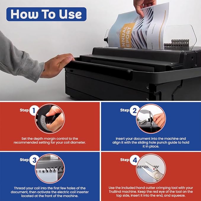 TruBind Heavy Duty Manual Coil Binding Machine with Electric Inserter | 25 Sheet Punch Capacity | Bind up to 440 Sheets | 46 Fully Disengageable Dies | 4:1 Pitch | 1-Year Warranty