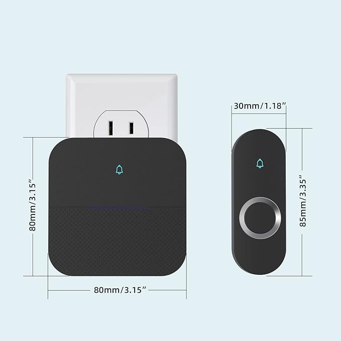 AIDA Lighted Wireless Doorbell for Home, Waterproof Battery Doorbell 1,000ft Range, 5 Volume Levels with 58 Doorbell Chimes & LED Flash (Black, Doorbell with 2 transmitters & 1 Receiver)