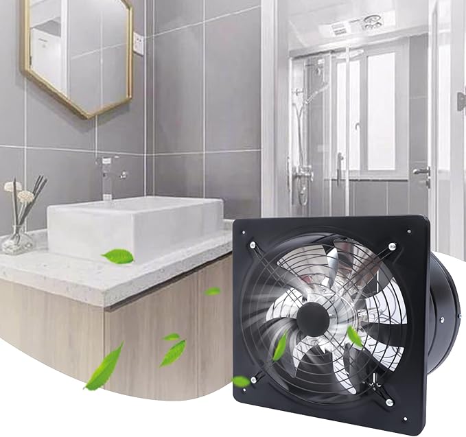 XUFOPLY 12 Inch Exhaust Fan, 110V 125W Wall Mounted Vent Fans 2800RPM Kitchen Bathroom Windows Fan Metal Extractor Fan for Attic, Garage, Window Ventilation (Black, 12 Inch)