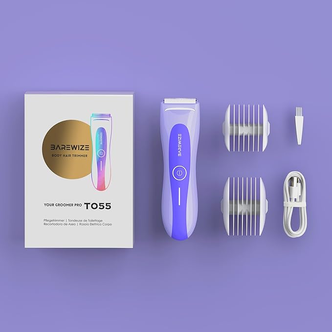 BAREWIZE Bikini Trimmer for Women, Electric Shaver for Women | LED Light, IPX7 Waterproof, USB-C Rechargeable, Ceramic Blade | Electric Razors for Women, Pubic Hair Trimmer Women (Violet Haze)
