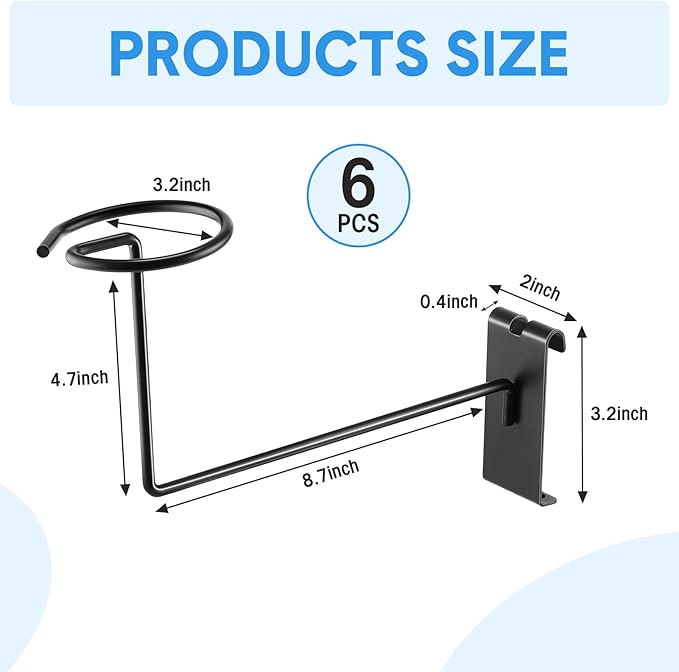Blulu 6 Pcs Hat Displayer for Gridwall, Metal Hat Helmet Rack Retail Store Display Shelves Organizer Cap Rack Wall Fixtures Gridwall Hooks Accessories for Craft Show Garage (Black)