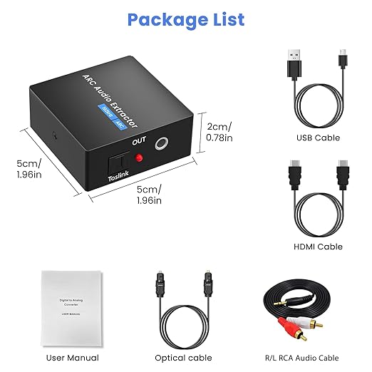 HDMI ARC to Optical Converter, 192KHz ARC to Optical Analog 3.5mm Audio Extractor Adapter HDMI ARC to RCA Audio Converter Splitter for TV to Sound System Speaker Amplifier