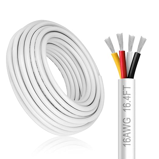 DEKIEVALE 16 Gauge 4 Conductor Electrical Wire, 16.4FT White PVC Stranded Tinned Copper 4 Wire Cable, 16/4 Cord Extension Cable for LED Lamp Lighting, Automotive, Speaker, Power etc.