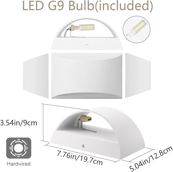 Aipsun Indoor Aluminum Modern LED Wall Sconce Hardwired Interior Wall Lights Set of 2 Up and Down Wall Mount Light for Living Room Bedroom Hallway Corridor Cool White 6000K(with G9 Bulbs)