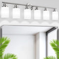 Guliaofo 6-Light Brushed Nickel Vanity Lights for Mirror, Bathroom Light Fixtures with Textured Milky White Glass Shade, Modern Kitchen Light Fixtures Wall Sconce Light - E26 Base