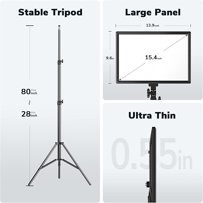 Dazzne D50 LED Video Light Panel Lights 15.4", 2 Packs 45W 3000K-8000K Bi-Color Dimmable Photography Lighting, CRI 96+ Videography Lighting for Video Shooting/Gaming/Live Stream/Studio/Film