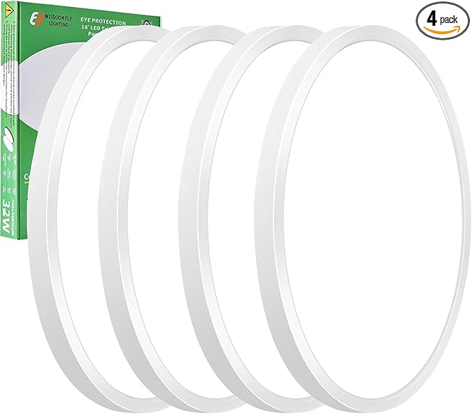 4PK 15.8 Inch LED Flush Mount Ceiling Light, 32W, 3480LM, 3000K/4000K/6000K CCT Selectable, Round Flat Panel Light Low Profile Ceiling Light Fitures for Hallway, Kitchen, Bedroom, Laundry Room