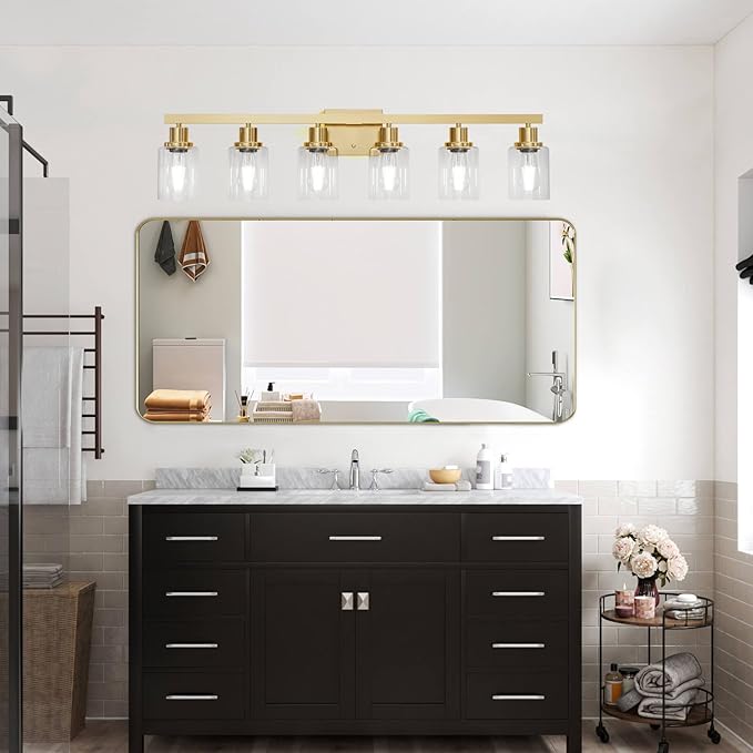 DIKAIDA 6 Light Gold Bathroom Vanity Light,Bathroom Light Fixtures, 38" Modern Brushed Gold Vanity Lighting Fixtures for Bathroom Over Mirror, Gold Sconces Wall Lighting for Bedroom