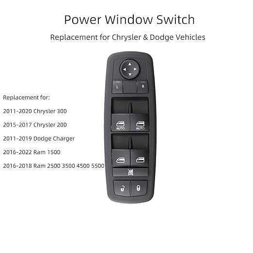 Master Power Window Control Switch Driver Side-Compatible with 2011-2019 Dodge Charger, 2016-2022 Ram 1500 2500 3500, 2015-2017 Chrysler 200, 2011-2020 Chrysler 300