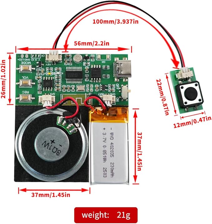 Sound Module, Support Bluetooth & MIC Recording Audio, 8MB Voice Chips with Speaker,8 Min Easy Sound Recording Chip for Personalized Greetings, DIY Projects, Holiday Crafts ect.