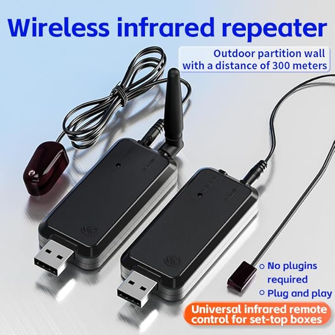 SPENFiLY Wireless IR Signal Booster – Infrared Repeater Kit with Long‑Distance Transmission, Compatible with TVs, Media Players, Air Conditioners & Other IR Appliances (Control of ２ Devices)