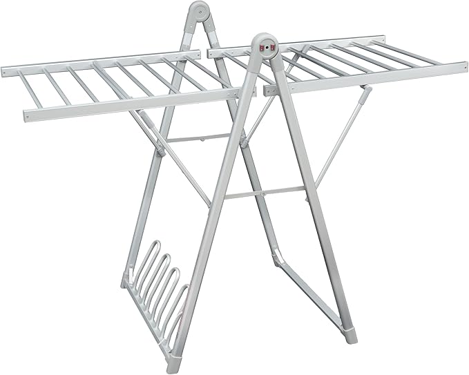 SHARNDY Electric Heating Clothes Drying Rack,Foldable Clothes Drying Rack,Suitable for Drying Clothes, Shoes and Socks.Plug & Play,Silvery Gray,Aluminum Alloy,One-Click Switch(39.37×52.56×25.98in)