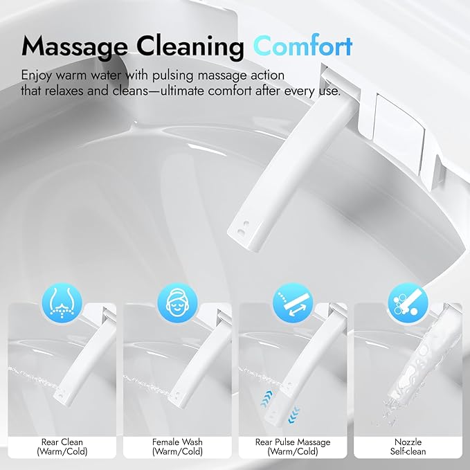 WANSID Compact Smart Toilet With Bidet, Heated Seat, Auto Open/Close Lid, Blackout Flush, Warm Water & Air Dry Function, One-piece Toilet with Tankless Design, Space-Saving, Night Light