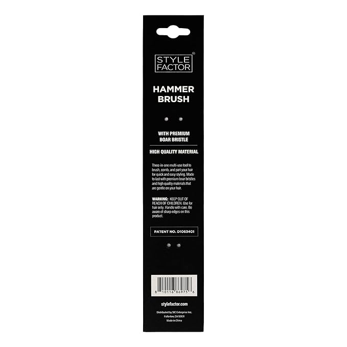 Style Factor EDGE BOOSTER® Hammer Brush Rat Tail– Double-Sided Edge Control Brush & Comb with Boar Bristles – For Edges, Slick Backs, Baby Hair Styling, and Taming Flyaways