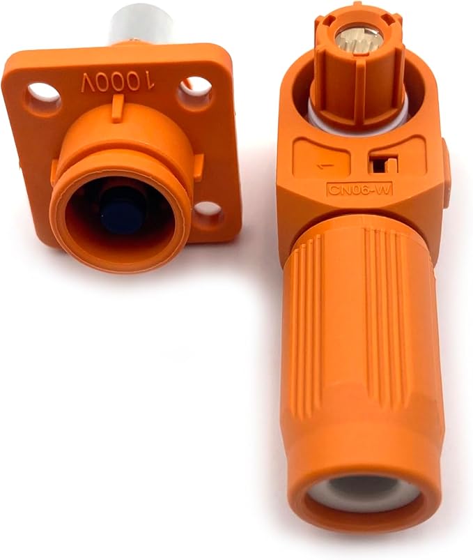 1 Set Battery Energy Storage Connector, 200A High Current Connectors Quick Plug Terminal Orange Right Angle Plug and Socket IP67 Waterproof Power Adapter Crimping 50mm² Wiring (1500V)