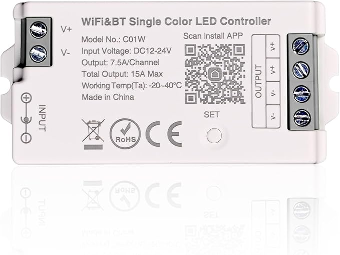 TUNICHX C01W Monochrome LED Strip Controller 2.4 GHz WiFi Group Controller Alexa Google Home Smartphone APP Control Compatible with WR02RF LM007 LM087 FUT006 B1 Mi-Boxer/Mi-Light Dim Remote