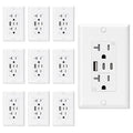 ELEGRP USB Outlets, 20 Amp Wall Outlet with 3 USB Ports, Dual USB C Ports Outlets, TR Tamper-Resistant USB Outlets Receptacles, Wall Plate Included, UL/CUL Listed, 10 Pack, White