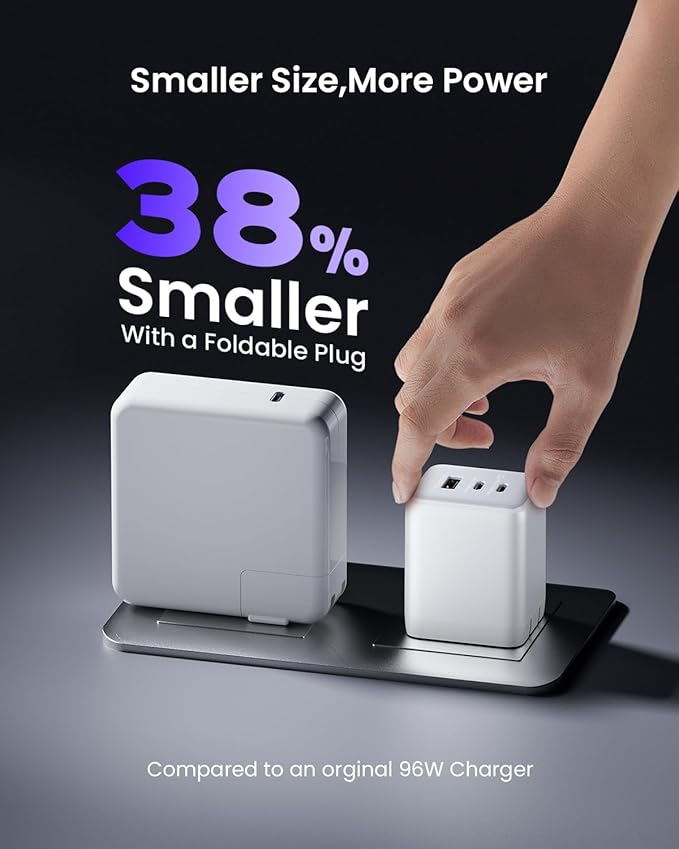 Wegear 100W USB C Charger Block, 3-Port Compact Foldable Power Adapter USB Wall Charger for MacBook Pro/Air, Dell XPS, iPad Pro, iPhone Series, Galaxy S25/S24, and More