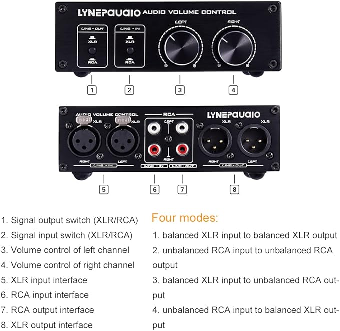 QIUNI Passive Volume Controller with Fully-Balanced & Single-Ended Mode XLR & RCA Interface for Home Stereo System Pre-Amplifier Speaker
