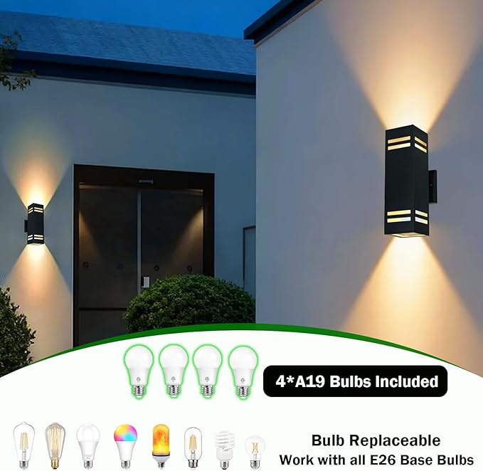 iYogaled Up and Down Lights Outdoor Wall Light Fixtures, Aluminum Dusk to Dawn Outdoor Lighting Fixture, Modern Black Exterior Light Fixtures, Wall Mount Porch Light for House Front Door