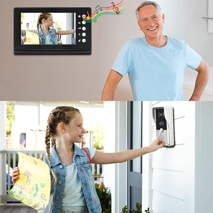 toncont Video Doorbell Intercom System, 7" Monitor Video Door Phone Kits, Wired Video Door Entry System, IR Night Vision Door Camera, Unlock, Dual-Way Intercom Outdoor Indoor for Home Villa (Black)