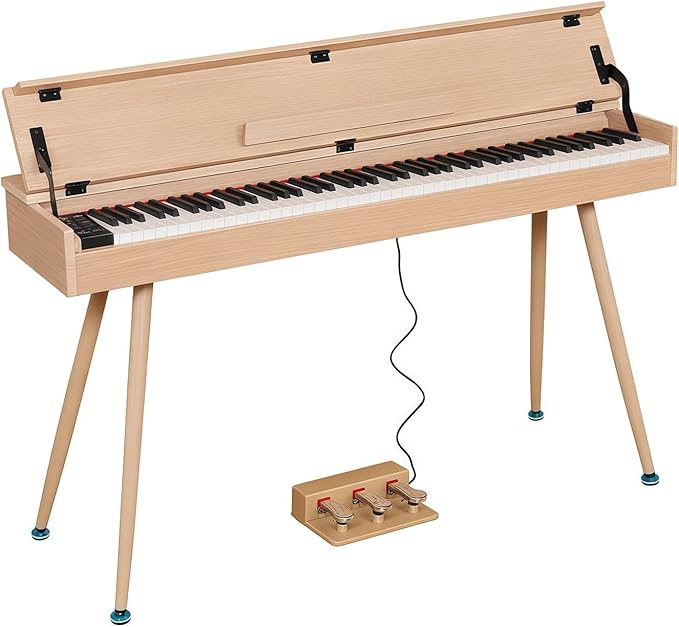KUMENG Digital Piano 88 Key Weighted Keyboard,Full-Size Desk Progressive Hammer-Action Electric Piano For Beginners, With Sheet Music Stand, Pedal,Power Adapter, Headphone Mode, Usb-Mid (Maple)