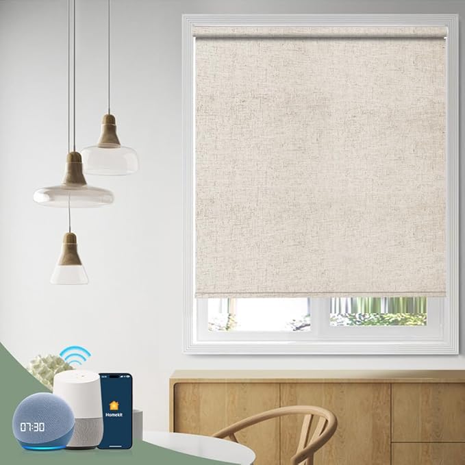 ZSHINE Motorized Blackout Window Blinds Customize Width Remote Control Wireless and Rechargeable Window Roller Shades for, Home, Office, Hotel, Restaurant and Cinema(82067K)