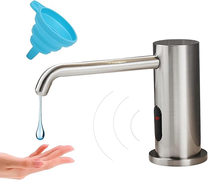 Touchless Automatic Soap Dispenser for Kitchen Bathroom Sink Built in Brushed Nickel Liquid Commercial Electric Soap Dispenser with Bottle and Pump Brushed Nickel