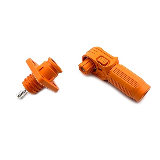 450A Battery Energy Storage Connector, 185mm² High Current Connectors IP67 Waterproof Stud Wiring Power Adapter Quick Plug Terminal Right Angle Plug and Socket （1500V Orange)
