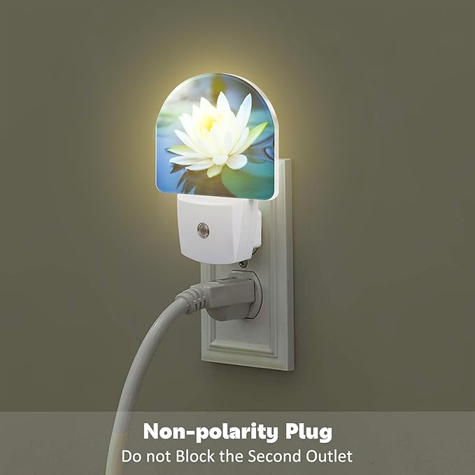 sndheke White Lotus Flower Night Light Plug into Wall, Beautiful Lotus in Pond Dusk to Dawn Night Light Plug in,0.5w Energy Saving Sleep Friendly NightLight for Kids Boys Girls Home Decor