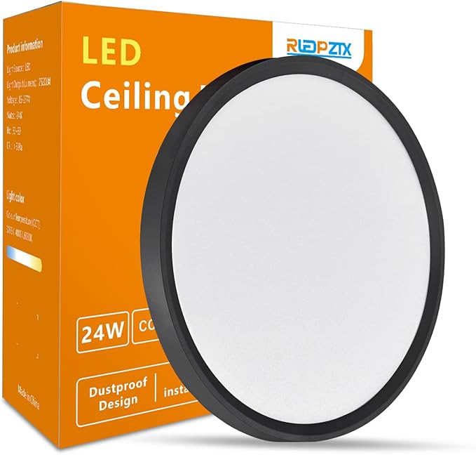 RLEDPZTX Led Flush Mount Ceiling Light,16 Inch 32w 3480lm,3000k/4000k/6000k 3CCT Selectable, Round Modern Flat Panel Super Slim Led Ceiling Light,for Living Dining Kitchen Bedroom Room (1Pack-Black)