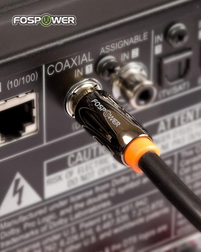 FosPower Digital Audio Coaxial Cable [24K Gold Plated Connectors] Premium S/PDIF RCA Male to RCA Male for Home Theater, HDTV, Subwoofer, Hi-Fi Systems - 10ft