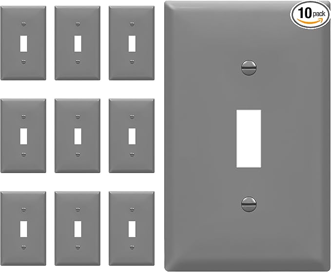 ENERLITES Toggle Light Switch Wall Plate Cover, Gloss Finish, Size 1-Gang 4.50" x 2.76", Unbreakable Polycarbonate Thermoplastic, 8811-GR-10PCS, Gray (10 Pack), Grey