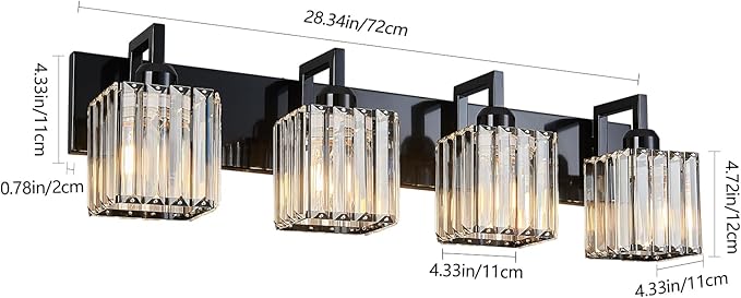FDPBY Modern Bathroom Vanity Light 4-Lights Plating Black Vanity Light Crystal Wall Light Bathroom Light Fixtures