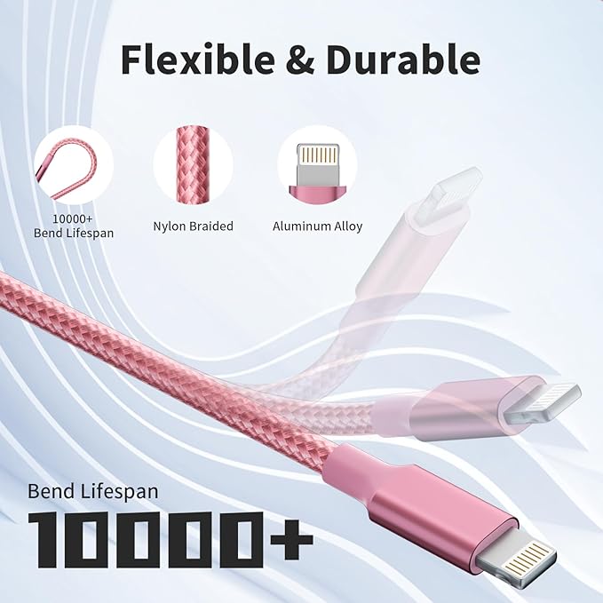 Multi Charging Cable,(2Pack 4FT) 3 in 1 Charging Cable for Multiple Devices, Nylon Braided Universal Charger Phone Charger Cord with Type-C,Micro USB,IP Port for iPhone16/15 Series/Phone&Pad-Pink