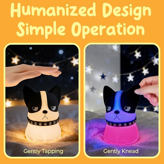 Dog Night Light, Cute Dog Night Light Gifts, Soft Silicone Lamp with 3 Level Warm Light and RGB Changing,Soft Silicone Kids Nursery Nightlight LED Touch Light, Kids Room Decor as Xmas Birthday Gifts