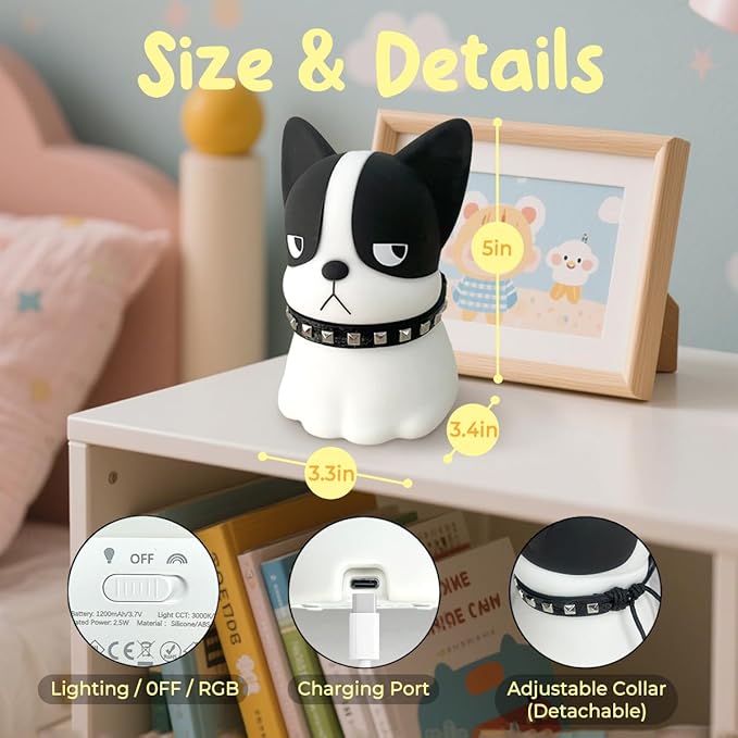 Dog Night Light, Cute Dog Night Light Gifts, Soft Silicone Lamp with 3 Level Warm Light and RGB Changing,Soft Silicone Kids Nursery Nightlight LED Touch Light, Kids Room Decor as Xmas Birthday Gifts