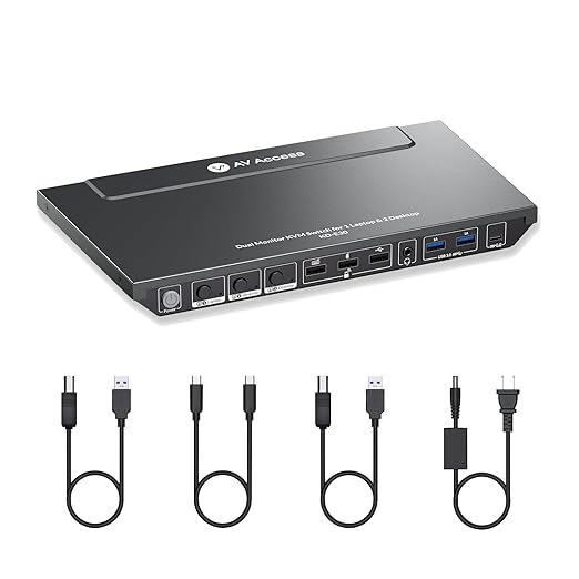 AV Access Docking Station KVM Switch 1 Laptop & 2 Desktop PCs, Dual 4K@60Hz Monitors, EDID Emulation, 100W USB-C Charging, Gigabit Ethernet,High Refresh Rates,Ideal for Gaming, Office & Creative Work
