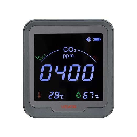 VEVOR Carbon Dioxide Monitor, CO2 Controller with Temperature and Humidity Display, NDIR Sensor, Carbon Dioxide Detector for Bedside, Home, Office, Car, Lightweight & Portable