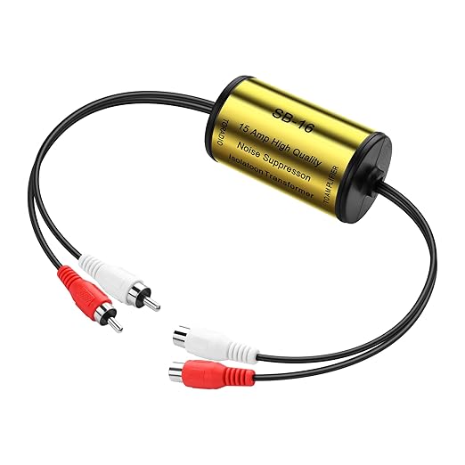 PNGKNYOCN Car Stereo Noise Suppressor, 15A RCA Stereo 2 Channel Ground Loop Noise Suppressor for Car Audio Home Stereo
