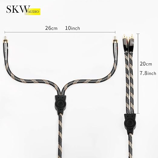 SKW RCA Y Splitter Cable 1 Male to 2 Male Subwoofer Cord, BG Series Ultra-high Purity Copper RCA Y Cable with OD 7.0mm, Multiple Shield Stereo Audio Cable for Subwoofer, Home Theater 9.8ft (3M)