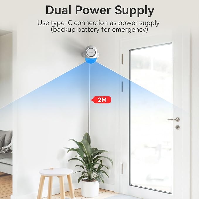 CPVAN WiFi Motion Sensor Alarm, 125dB Wireless DIY Smart PIR Motion Detector with 6 Door/Window Sensors for Home Security System - On Spot Alarm & APP Alert, White