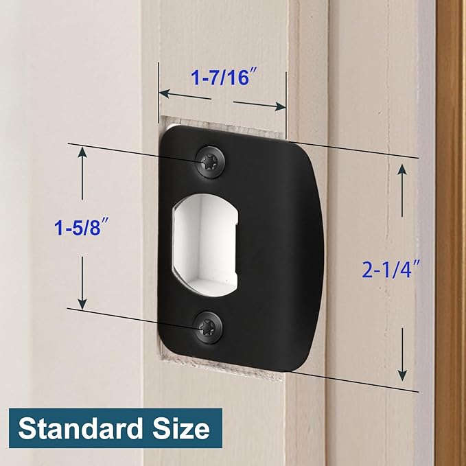 MOSECYOU Standard Door Strike Plate with Reinforced 3" & 1" Torx/Star Screws, Striker Restorer Kit with Spacer Shim Plates, T20 Screw Bit, Wood Dowels (Black, 1 Pack)
