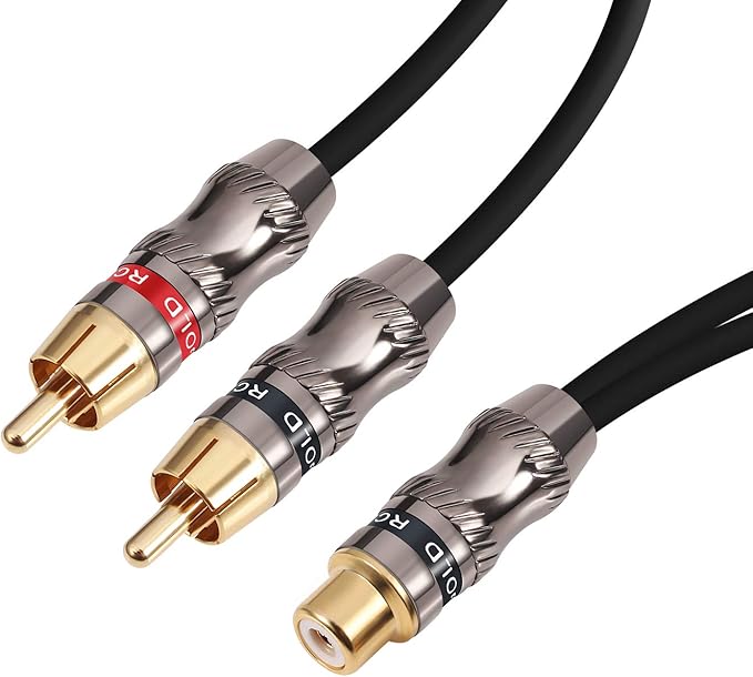 Devinal RCA/Phono Splitter Cable RCA Female to Dual Male Gold Plated Adapter, Stereo Audio Y-Cable Heavy Duty (1 Female to 2 Male) 10" (25 cm)