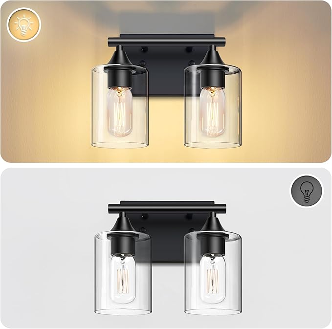 XPEHK Vanity Lighting Fixtures,2-Light Bathroom Lights Over Mirror,Modern Sconces Wall Lighting with Clear Glass Shade,Light Fixture for Bathroom Bedroom Living Room Vanity Table Hallway